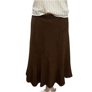 Lauren Ralph Lauren Brown Textured Tweed Knit Midi Skirt Size M Flare Hem